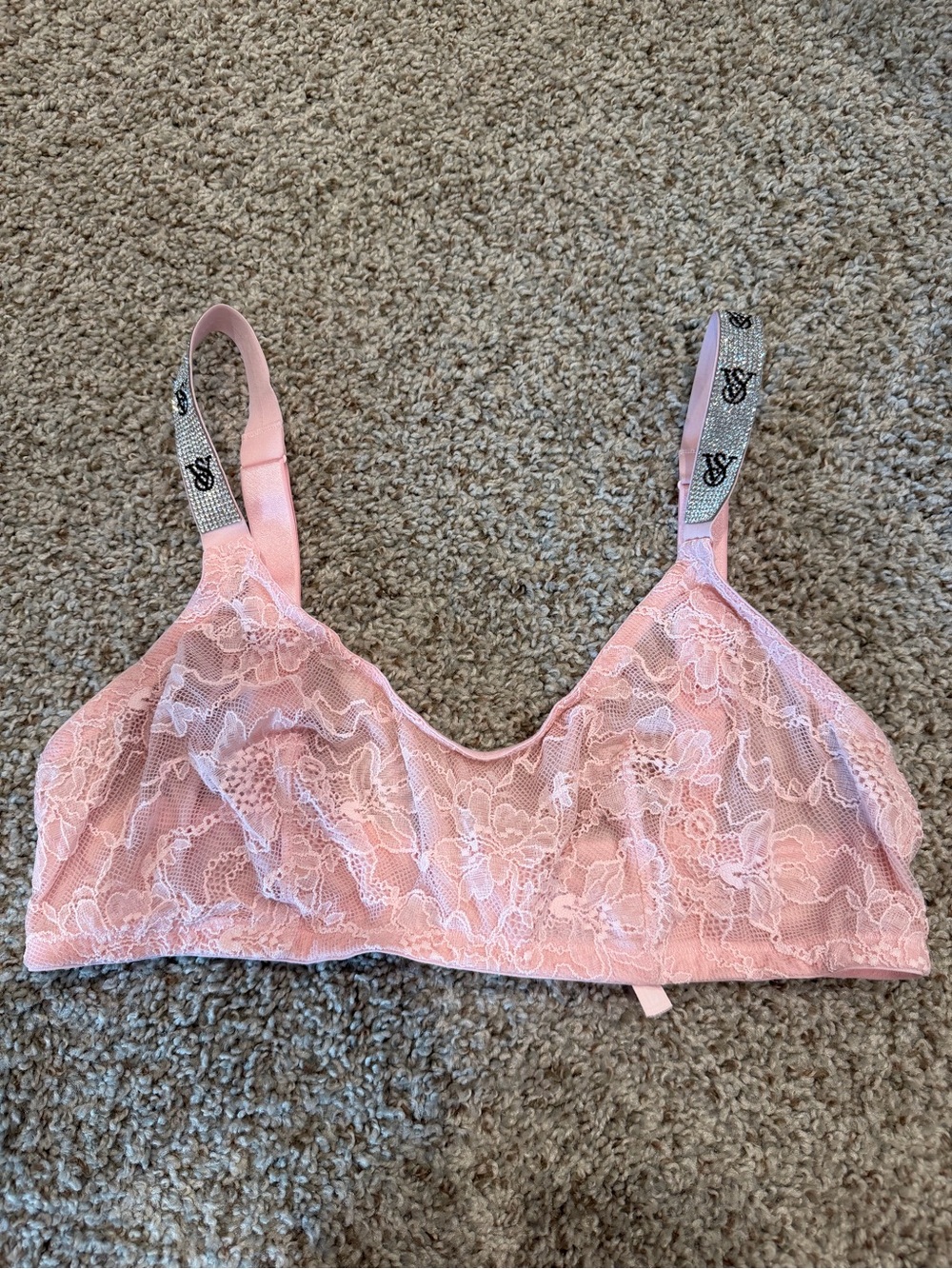 Victoria's Secret Light Pink Lace Bralette with Logo Straps
